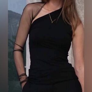 NWT Stylish black top with sheer sleeve